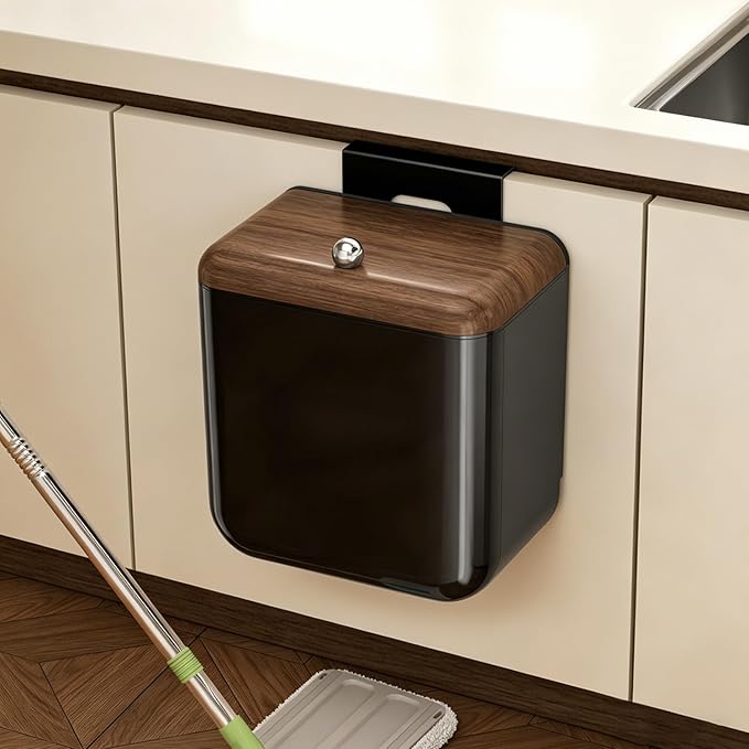 Large 3.2 Gallon Compost Bin, Under Sink Trash Can with Lid, Hanging Waste Cabinet for Office Kitchen Cupboard Bathroom Bedroom, Black