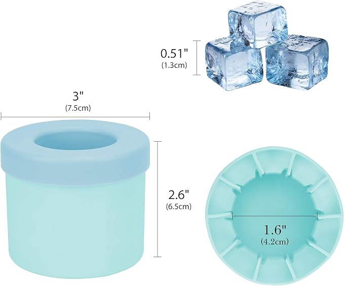 2 Pack Cylinder Silicone Ice Cube Molds, Easy-Release Ice Cube Trays for Cocktails, Whiskey, Coffee, Drinks, Portable Ice Bucket Maker Cup with Squeeze Design, 40 Pcs Ice Cubes Capacity (Blue)