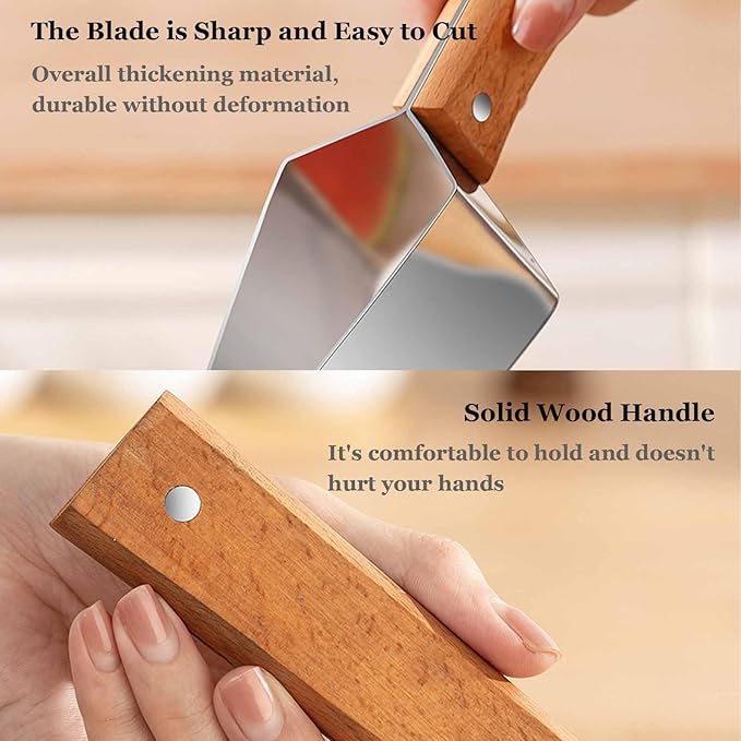 2026 Stainless Steel Watermelon Slicer, Wooden Handle Triangle Watermelon Cutter, Creative Stainless Steel Melon Slicer for Honeydew & Large Watermelons (2PC)
