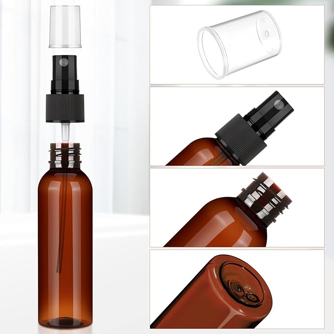 Nuogo 90 Pack 4 Oz Plastic Mini Spray Bottles Reusable Travel Size Perfume Refillable Mist Sprayer Empty Bottle for Essential Oil(Amber)