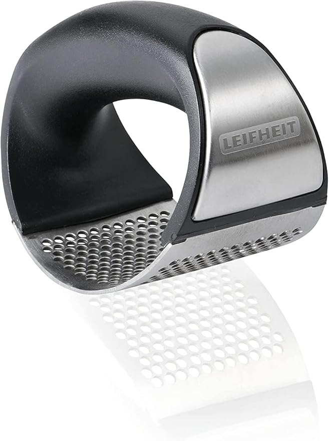 Leifheit Garlic-King Proline Garlic Press Rocker, Time Saving, Durable Strong Mincer Tool - Easy to Use & Clean Crusher, Dishwasher Safe, Kitchen Gadget Smasher, Black/Silver