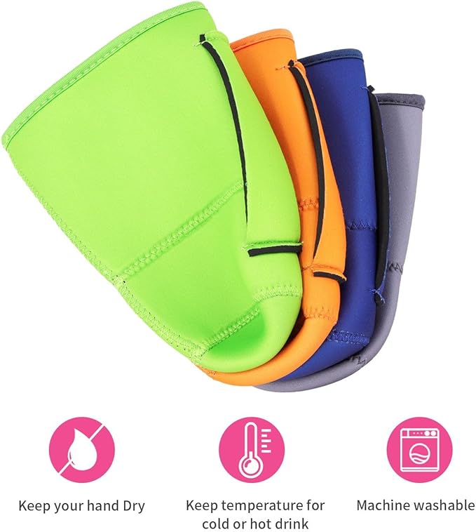 4Pack Reusable Iced Coffee Sleeve Insulator Sleeves for Cold Drinks Beverages, Neoprene Cup Holder for Most Coffee, Fits 30-32oz Large Cups (Classic Color with Handle)