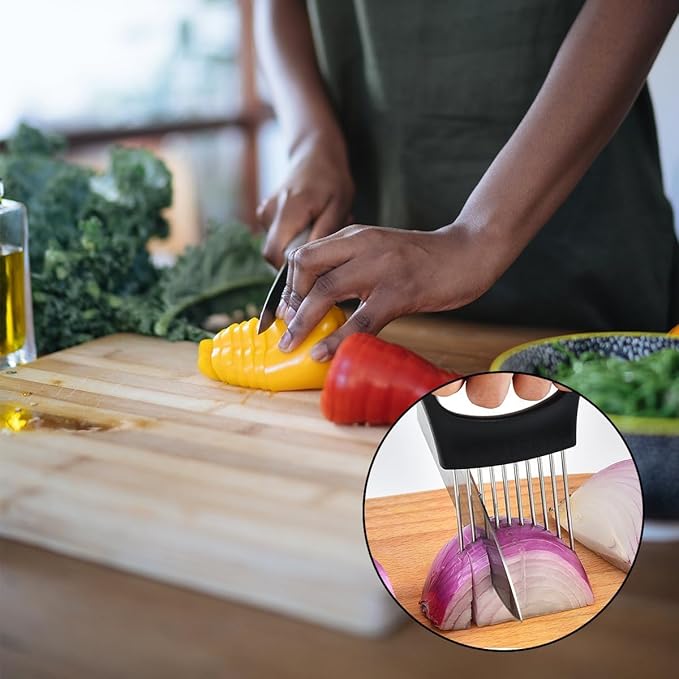 Tabanzhe Stainless Steel Onion Slicer Set Fruit and Vegetable Slicing Tool Meat Looser Food Slicing and Kitchen Gadgets Multi-Functional Kitchen Cutter Tool, Silver