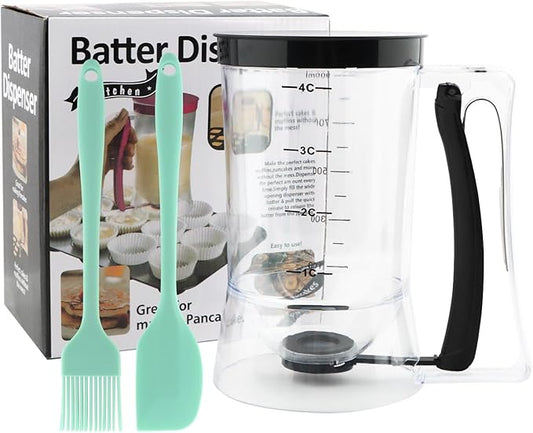 Pancake Batter Dispenser with Oil Brush and Scraper,Cupcake Batter Dispensers with Squeeze Handle for Precise Portion Control,for Perfect Pancakes,Cupcake,Waffle
