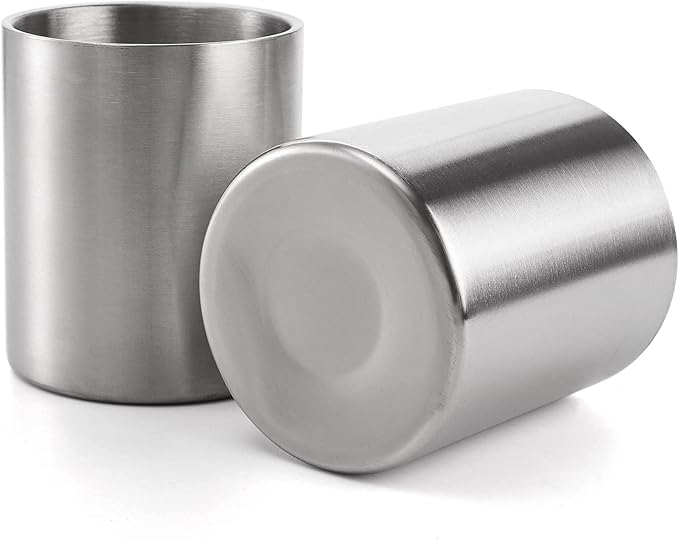 ZEAYEA Set of 4 Stainless Steel Whiskey Glasses, 10 oz Double Wall Tumblers, Unbreakable Old Fashioned Metal Drinking Cups for Beverages, Cocktails, Beer, Great Gift for Men and Whiskey Lover
