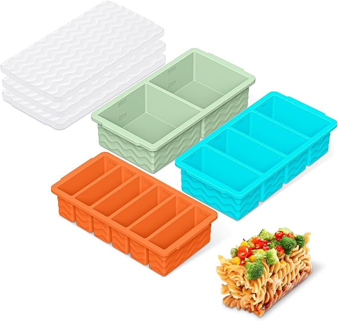 3-Pack Silicone Freezer Trays with Lid,2 Large 2-Cup(500ml)&4 Medium 1-Cup(125ml)&6 Small 1/2-Cup(75ml) Soup Freezer Container Molds,Ice Cube Tray For Meal Prep&Freezing Soup,Stews,Sauces