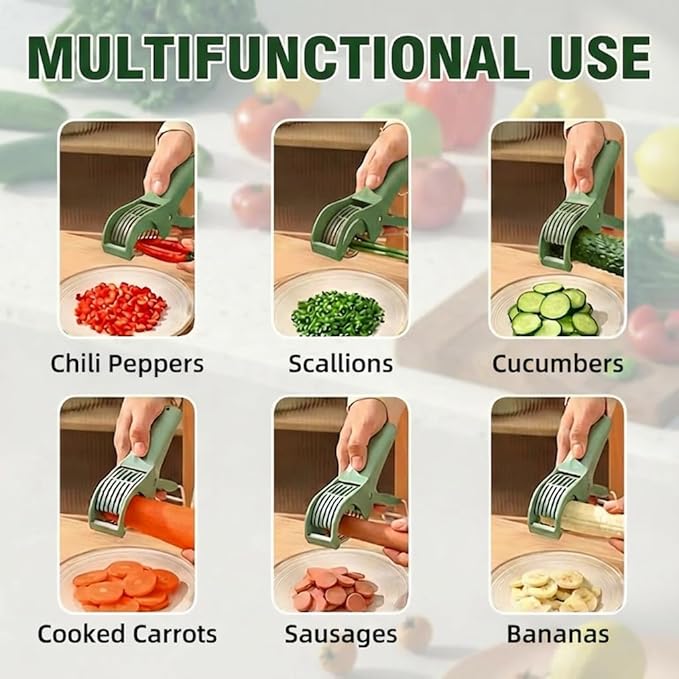 2 Pcs Multifunctional Vegetable Slicer & Banana Cutter, 2026 Upgraded Stainless Steel Handheld Chopper for Cucumber, Carrot, Sausage & Strawberry, Dishwasher-Safe Kitchen Prep Tool