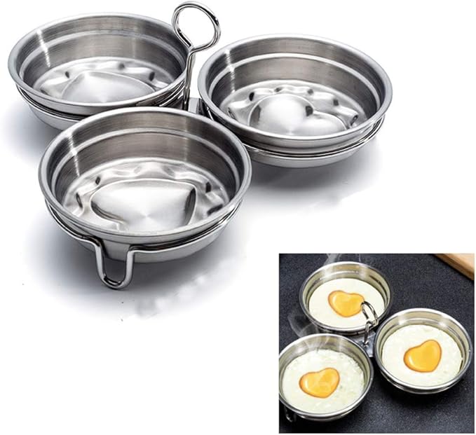 Stainless Steel Egg Poacher, 3-Cup Poached Egg Maker Cups, Nonstick Egg Steamer with Rack for Microwave Oven Stovetop Steamer