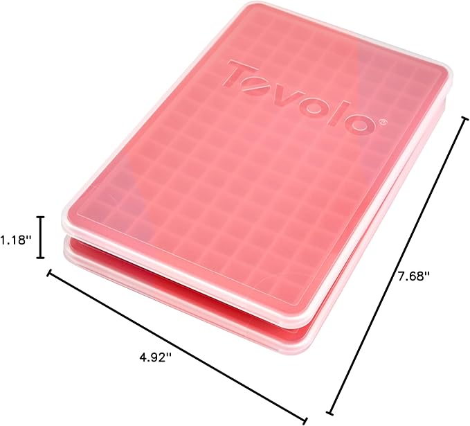Tovolo Mini Ice Cube Tray with Lid Pack of 2 Small Ice Maker for Freezer, Silicone Mini Ice Cube Trays Small Square Nugget Ice Makes 270 Tiny Cubes BPA Free Stackable Dishwasher Safe, Candy Apple Red