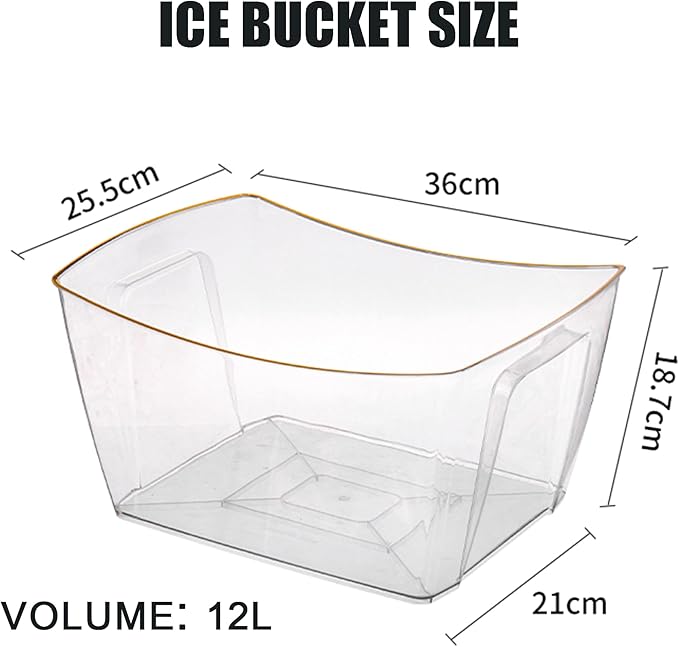 6-Piece Ice Bucket Set with Plastic Scoops | Leak-Proof Large Ice Buckets for Parties, Bars, Outdoor Events | Chilling Containers for Wine, Champagne, Beer (Acrylic, Square-Clear)