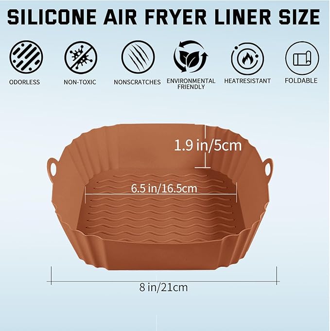 3 Pack Air Fryer Liners,8.5 Inch Silicone Airfryer Liners,Air Fryer Accessories,Reusable Baking Tray Oven Accessories,Replacement of Flammable Parchment Paper(Green&grey&brown)