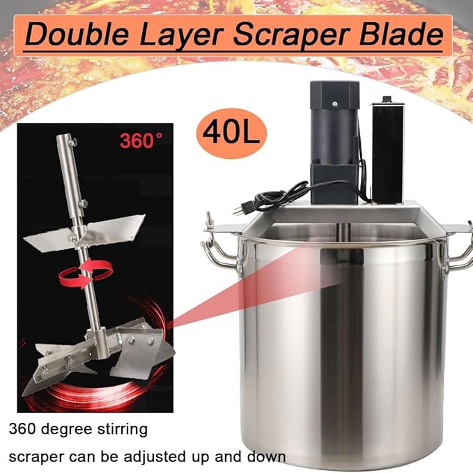 40L 80L Commercial Automatic Food Mixer, Commercial Heating Mixer, Hot Pot Seasoning Bottom Soup Sauce Stirrer Frying Machine, Stainless Steel Electric Food Mixer, Adjustable Stirring Speed,40L