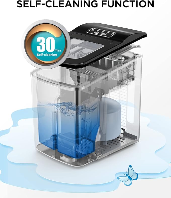 Ice Maker Machine for Countertop, 9 Bullet Ice Cubes Ready in 6 Minutes, 26lbs in 24Hrs Portable Ice Maker Machine Self-Cleaning, 2 Sizes of Bullet-Shaped Ice for Home Kitchen Office Bar Party