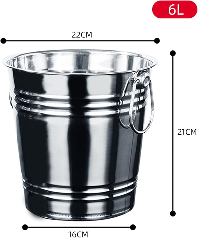 6-Piece Ice Bucket Set with Plastic Scoops | Leak-Proof Large Ice Buckets for Parties, Bars, Outdoor Events | Chilling Containers for Wine, Champagne, Beer (Stainless Steel, Bright Silver)