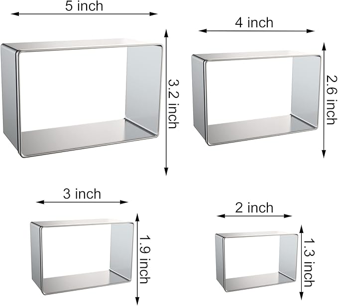 Rectangle Cookie Cutter Set Large - 5 Inch, 4 Inch, 3 Inch, 2 Inch - Geometric Frame Plaque Cookie Cutters Shapes Biscuit Molds - Stainless Steel