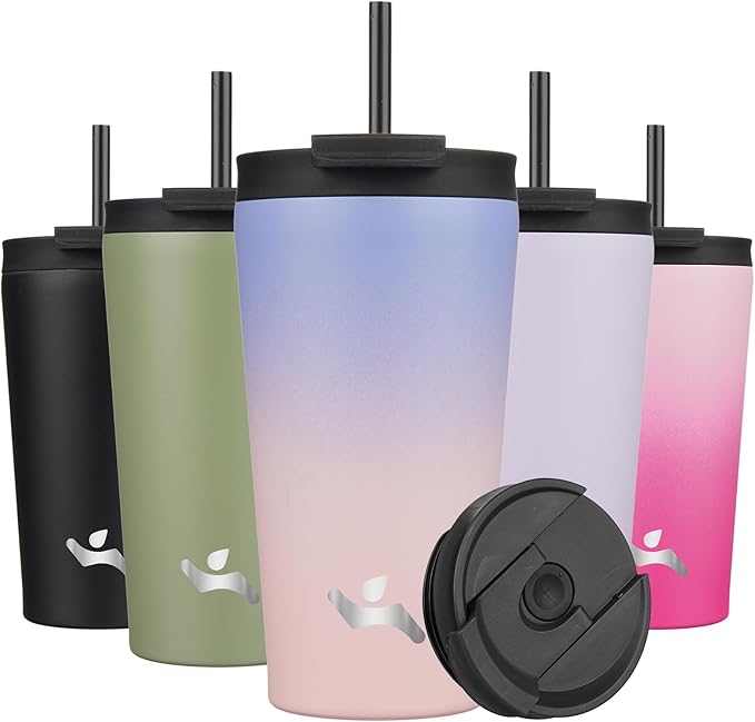 Konokyo 18OZ Insulated Tumbler with Lid and 2 Straws Stainless Steel Water Bottle Vacuum Travel Mug Coffee Cup,Pastel Sunset