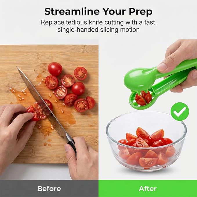 Grape Cutter Slicer, 2026 New Grape Cutter Tool, Grape Tomato Cherry Strawberry Cutter Tools Into 4 Pieces for Vegetable Fruit Salad, Quarter Grape Slicer Kitchen Gadget (2PC)