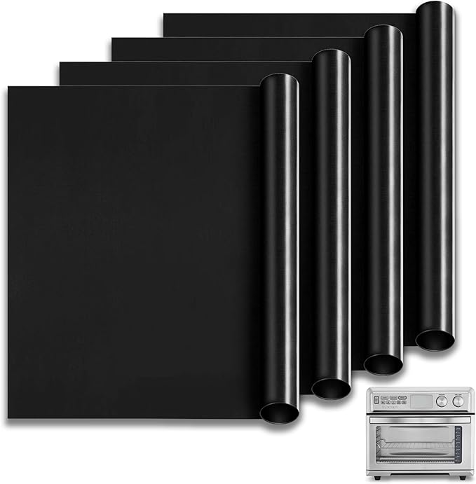 4 Pack Oven Liners for Bottom of Oven, for Cuisinart TOA-95 Air Fryer Toaster Oven, 14.2" x 11.4" Non-Stick Heat Resistant Reusable Grill Pan Sheet, Baking Mat for Roasting & Grilling