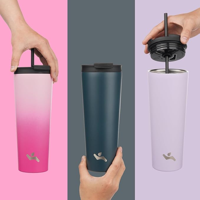 Konokyo 18 OZ Insulated Tumbler with Lid and 2 Straws Stainless Steel Water Bottle Vacuum Travel Mug Coffee Cup,Navy blue