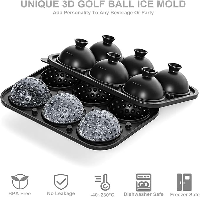3D Golf Gifts Ice Cube Tray, 2.2" Large Golf Silicone Fun Shapes Whiskey Ice Mold for Cocktails, Bourbon,Brandy, Whiskey Gifts, Sphere Ice Molds for Chilling Beverages