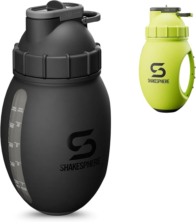 SHAKESPHERE Protein Shaker Bottle Jug 1.3L – Double Walled, Leak Proof Gym & Mixer Bottle, BPA-Free, Durable Design with Easy-Grip Handle, Silicone Base, and Clear Viewing Window – Matte Black