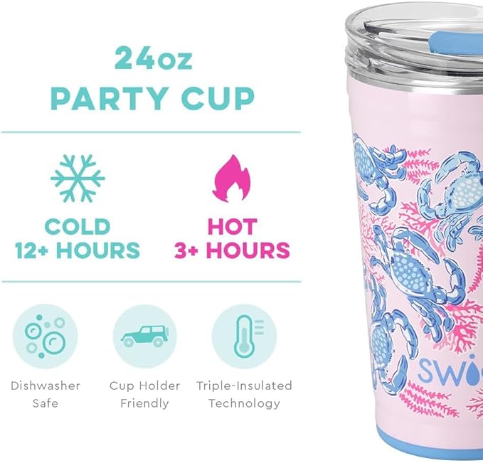 Swig Life 24oz Party Cup, Stackable Insulated Travel Coffee Tumbler with EZ Slider Lid, Cup Holder Friendly, Stainless Steel 24 oz Tumbler, Reusable Coffee Mug (Get Crackin)