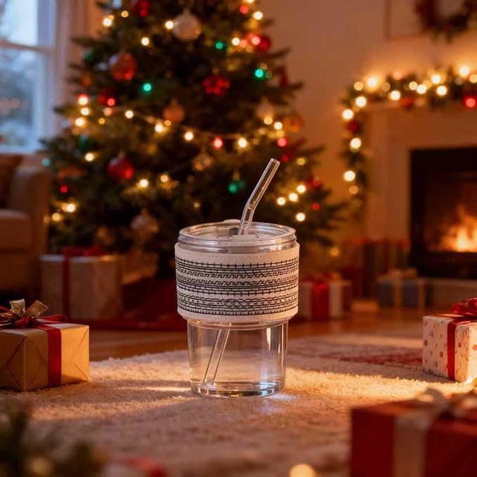 BLUEPOLAR 13oz/400ml Glass Water Tumbler with Straw and Lid Sealed Carry on Thick Wall Iced Coffee Cup for Water, Iced Tea, Fruit Juice