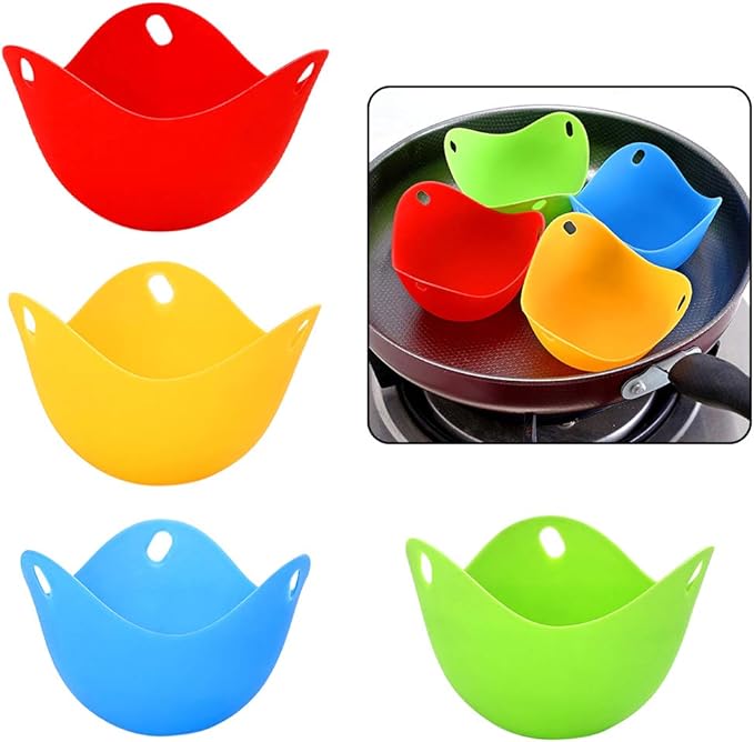 4 Pack Egg Poacher,Nonstick Silicone Egg Poaching Cup Cookware Accessory for Microwave or Stovetop Kitchen Tool(SIZE:4 pcs)