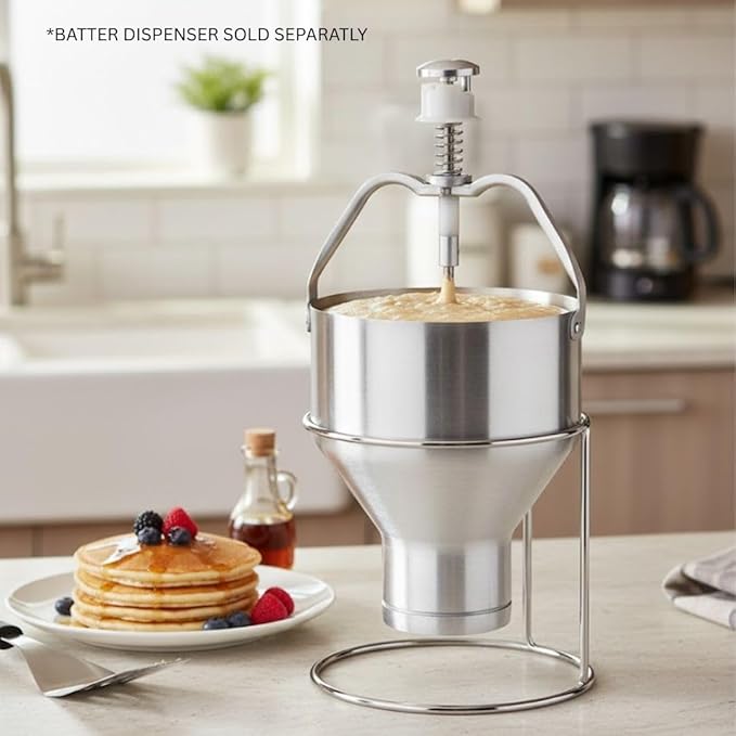 Soro Essentials- 6" x 6” Stainless Steel Pancake Batter Dispenser Rack Stand- for Batter Dispenser Funnel Cake Dispenser Great for Pancakes Cupcake Donut Takoyaki Waffle Baked Goods for Home Kitchen
