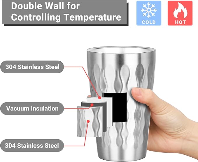 Stainless Steel Double Wall Cups, 16 oz Insulated Tumbler, 12 Pack Unbreakable Stackable Water Tumblers Insulated Metal Cup Premium Drinking Glasses for Travel Camping Home Outdoor