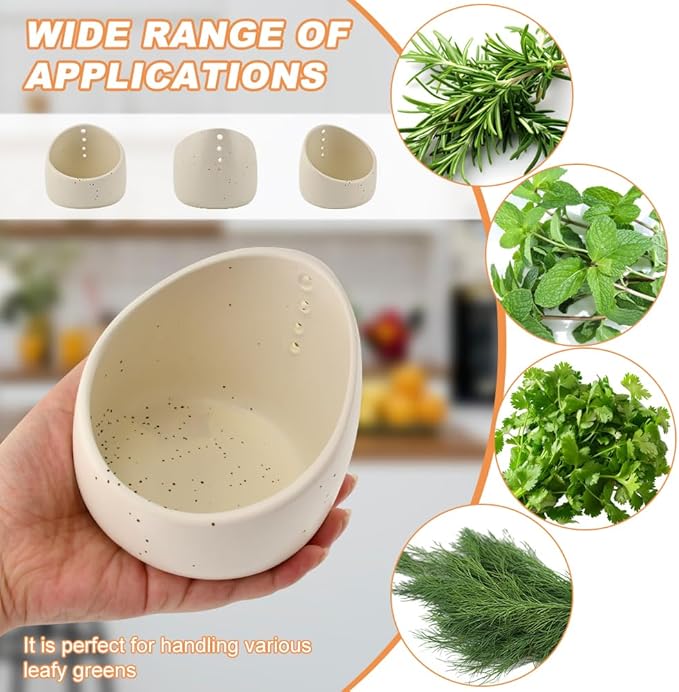 Upgrade Pottery Herb Stripper Bowl - Handmade Ceramic Peeling Cup with Round Holes, Efficient Leaf Removal Tool for Kale, Cilantro, Thyme, Parsley, Kitchen Gadget(White)