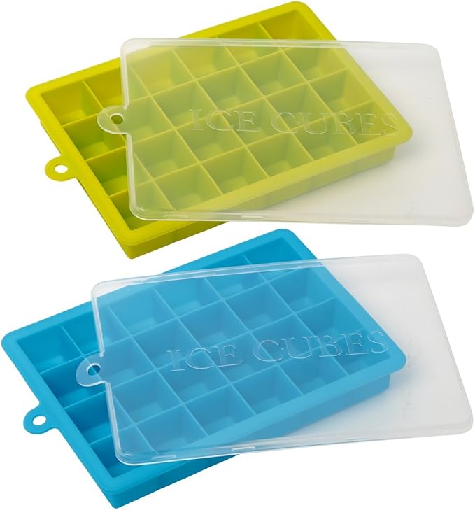 AYI&AYEE Silicone Ice Cube Trays with Lids - 2 Pack - 24 Cavities 1 inch (1.2 tbsp / 20ml / 0.6 fl oz) Square Ice Cubes Baking Molds - BPA free - Easy Release - for Juice, Baby Food, Chocolate & More