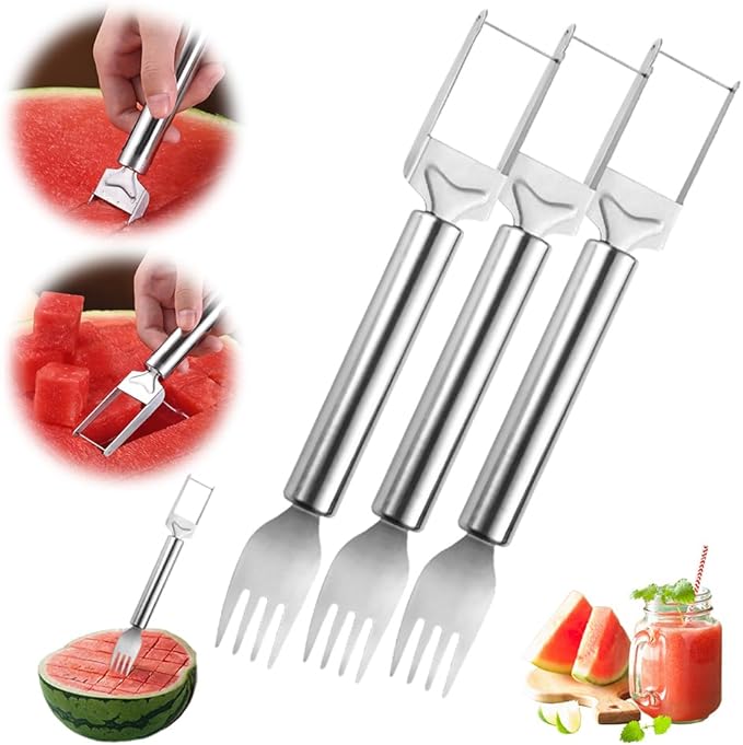 2-in-1 Stainless Steel Fruit Cutter Watermelon Cutter,2026 Watermelon Slicer Watermelon Cutters Melon Cutter Tool, Watermelon Cutting tool Stainless Steel for Kitchen (3pcs)