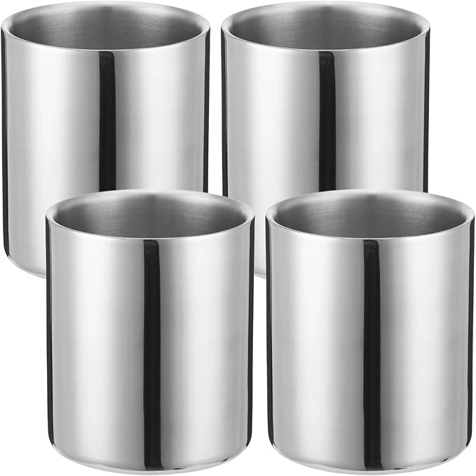Joyibay 4 Pcs Stainless Steel Whiskey Glass Set, 300 ml Double Walled Insulated Tumbler, Unbreakable Old Fashioned Drinking Cup, Metal Cups for Drinking, Ideal for Bourbon Scotch Cocktails