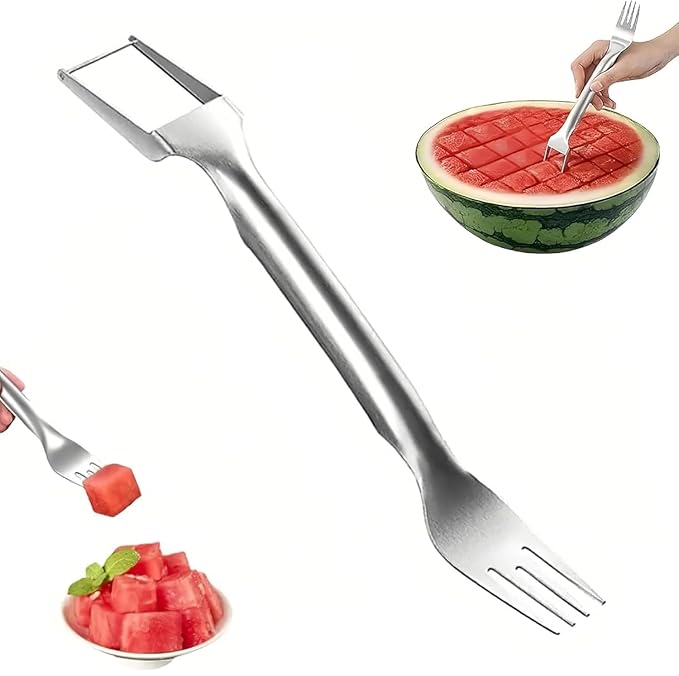 Watermelon Cutter，2-in-1 Stainless Steel Fruit Cutter, 2025 New Upgrade Dual Head Watermelon Fork Slicer Tool, Summer Fruit Cutting Home Kitchen Gadgets (1 pack)