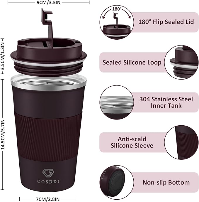 CS COSDDI 12 oz Stainless Steel Vacuum Insulated Tumbler - Coffee Travel Mug Spill Proof with Lid - coffee Cup for Keep Hot/Ice Coffee,Tea and Beer (3rd Brown)