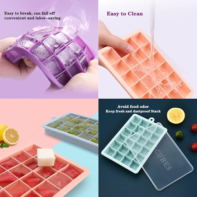 TAO CICADA Ice Cube Tray, 3 Pack Silicone Ice Cube Molds, Ice Cube Trays, Silicone Ice Trays, Easier to Release, BPA Free for Alcohol/Coffee/Beverages (Pink, Light blue, Purple)