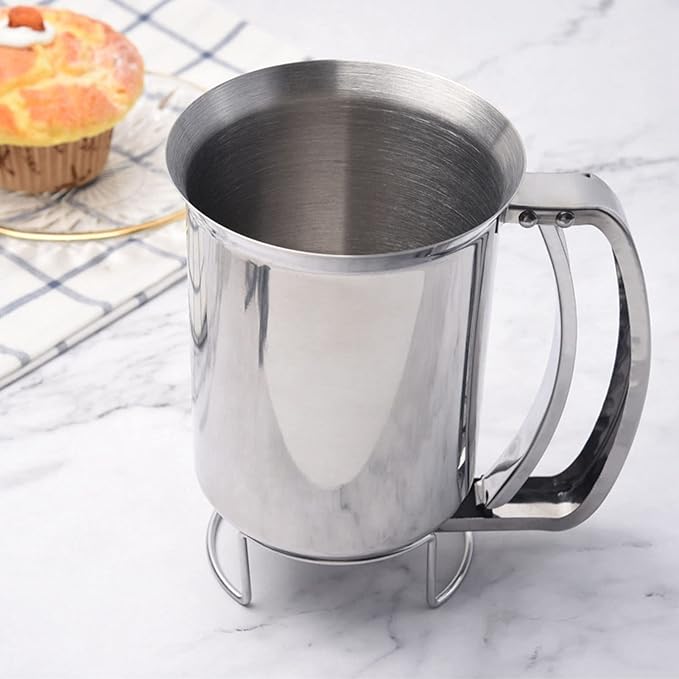 1000ml Stainless Steel Pancake Batter Dispenser, Handheld Stainless Steel Pancake Pourer for Baking Cupcakes Muffins Cooking Crepes, Waffles, Easyflow Spout