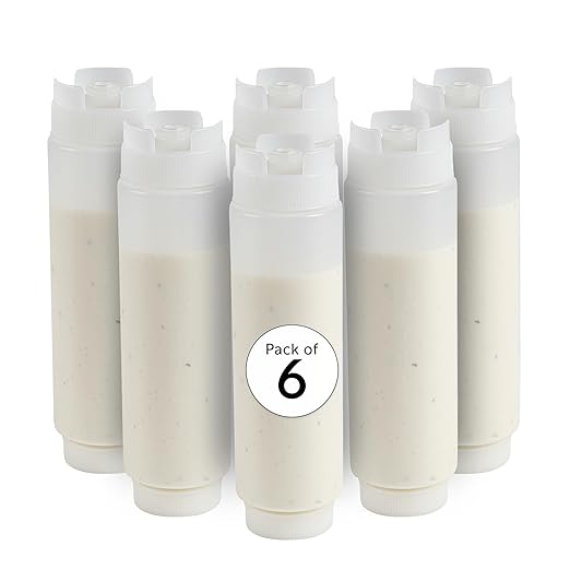 Restaurantware First In First Out 16 Ounce Condiment Squeeze Bottle 6 Refillable Lid FIFO Squeeze Bottle - Precision Dispensing Tip Flexible Clear Plastic Squeeze Bottle For Sauces