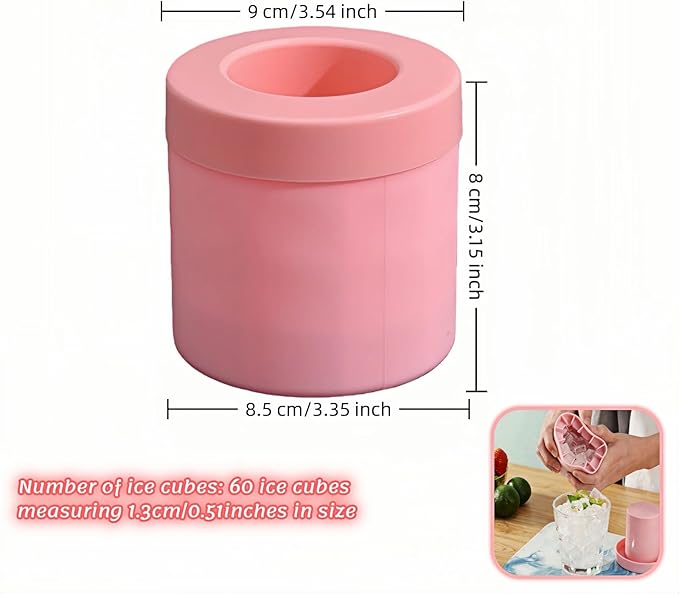 3D Upgraded Silicone Ice Cube Tray with Easy Release-30 Cubes, Leak-Proof&Space-Saving for Freezer,RV,Office-BPA-Free Fast Ice Maker for Drinks,Cocktails, Party (Includes Travel Ice Bucket) (Pink)