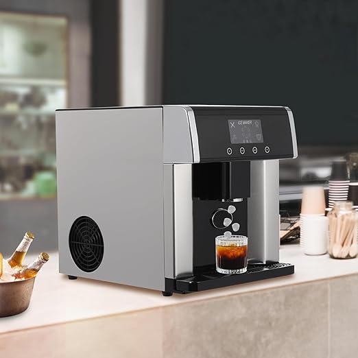 Ice Maker Dispenser, 2-in-1 Ice Maker Machine Countertop with Self-Cleaning Self-Dispensing Touch Control Status Warning Light & Translucent Visual Window Nugget Ice Maker for Homes Cafes Offices Etc