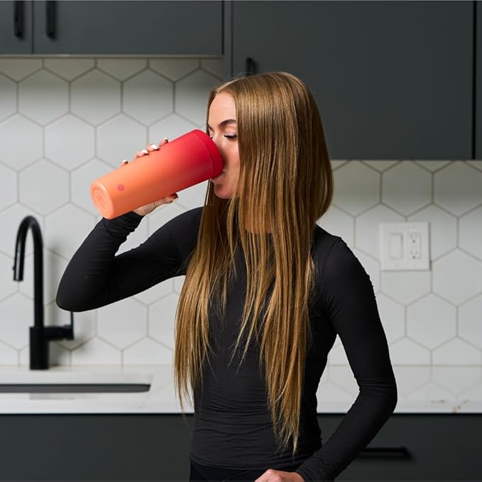BlenderBottle 2-in-1 Insulated Stainless Steel Shaker Tumbler, Swig Leakproof Lid, Straw, BlenderBall, BPA Free, For Protein Shakes, Smoothies, And Pre Workout, 24 oz, Red/Orange (Heatwave)