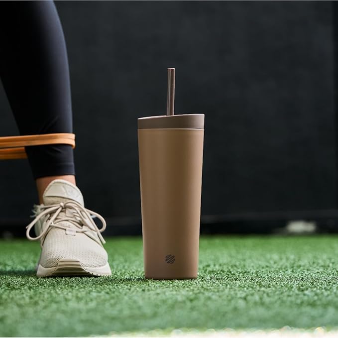 BlenderBottle 2-in-1 Insulated Stainless Steel Shaker Tumbler, Swig Leakproof Lid, Straw, BlenderBall, BPA Free, For Protein Shakes, Smoothies, And Pre Workout, 24 oz, Brown (Cocoa)