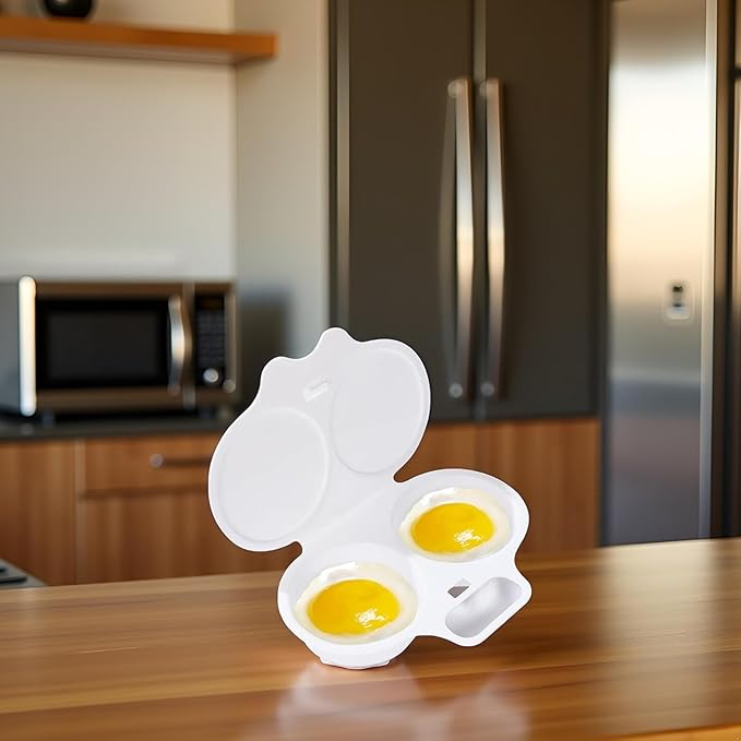 2Pcs White Egg Poacher, Microwave Egg Boiler Poacher, Microwave Egg Poacher, 2 Cavity Nonstick Poached Egg Maker With Lid, Egg Cooker, Double Drain Poached Cups Specialty Cookware