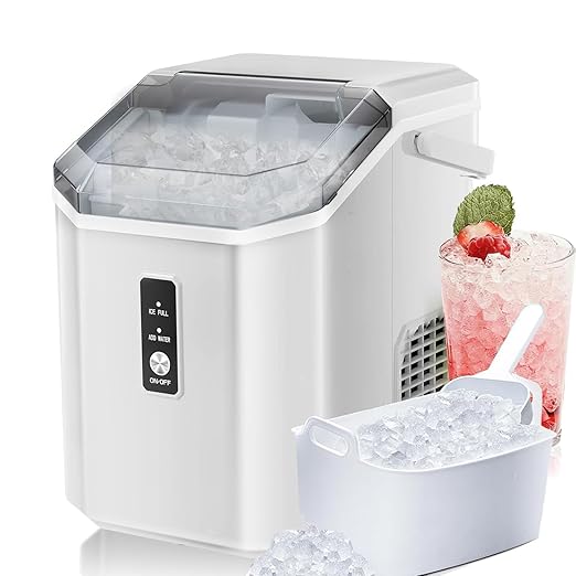 Antarctic Star Countertop Ice Maker with Soft Chewable Pellet Ice, 34lbs/24Hrs, One-Click Operation, Self-Cleaning Portable Peddle Ice Machine with Ice Scoop for Kitchen,Office,Bar,RV (White)