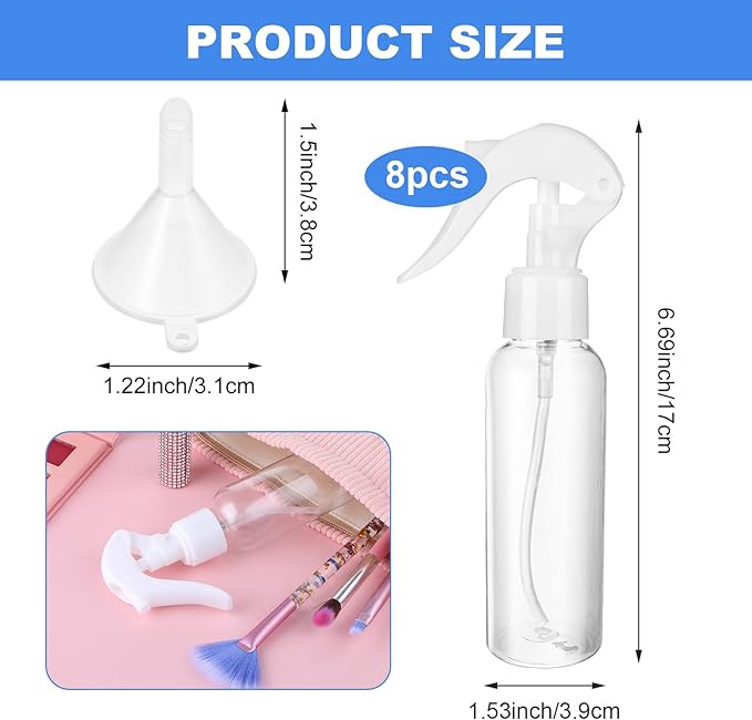 Molain 8Pcs Small Spray Bottles, No Leak And Clog Mister Spray Bottle, 3.5oz/100ml Empty Refillable Containers Reusable Liquid Container for Essential Oils Water Squirt(Black)