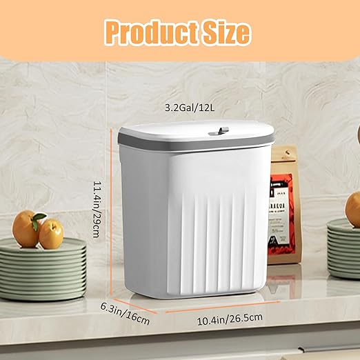 Hanging Trash Can with Lid, 3.2Gallon Kitchen Compost Bin, Wall-Mounted Garbage Can, Small Trash Can Cabinet with 5 Rolls of Trash Bags for Kitchen Cupboard Rv Bedroom Office Bathroom Camping