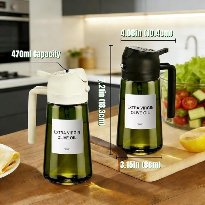 2-in-1 Olive Oil Sprayer,Olive Oil Dispenser for cooking,16oz Light Blockage Dark Oil Sprayer,2pcs grilling spray bottle,oil dispenser & sprayer bottle,oil sprayer fine mist for Salad/BBQ