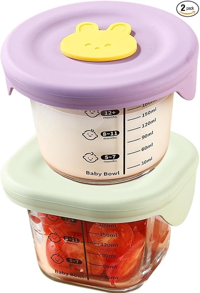 Ivymei Mini Glass Containers with lids,Small Clear Food Storage Contaiers Glass Food Jars with scale for Food Portion,Dipping Sauce,Snack,Yogurt,Fruit,Microwave Freezer Safe(green purple)