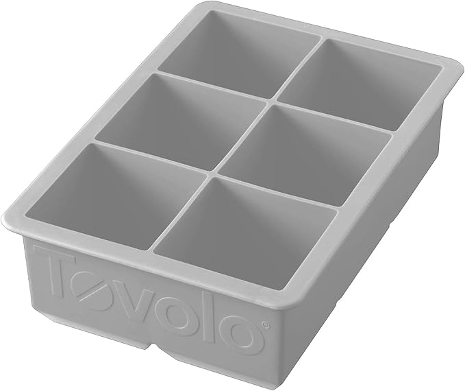 Tovolo Large 2” King Cube Ice Tray Oyster Gray Ice Cube Trays for Whiskey Cocktails Smoothies, Big Square Ice Cube Mold Silicone Freezer Tray for Perfect Rock Cubes BPA Free Dishwasher Safe
